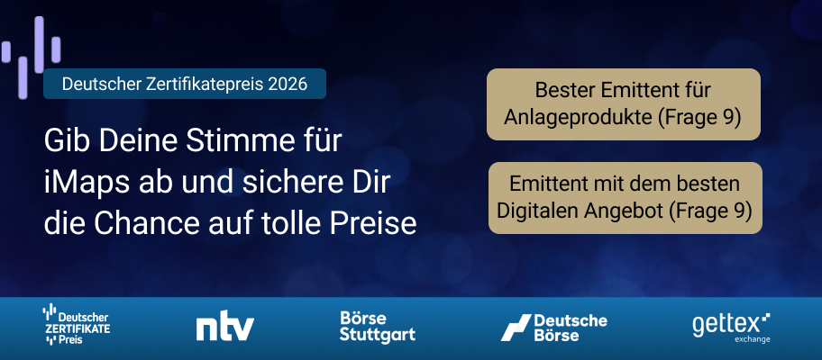 Banner zum Deutschen Zertifikatepreis – Stimmen Sie für iMaps Capital ab
